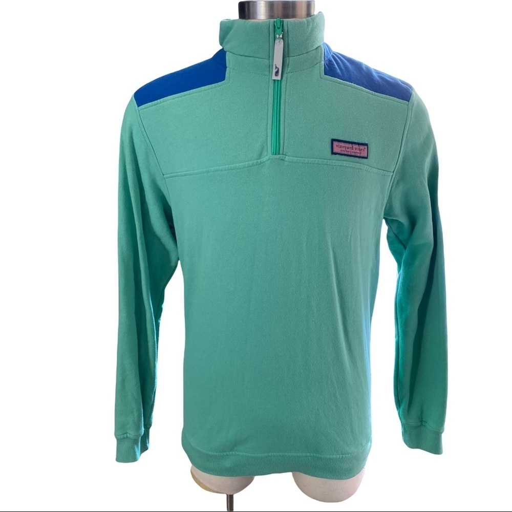 Vineyard Vines Martha’s Vineyard Mint Green & Royal Blue 1/4 Zip Sweatshirt Sm